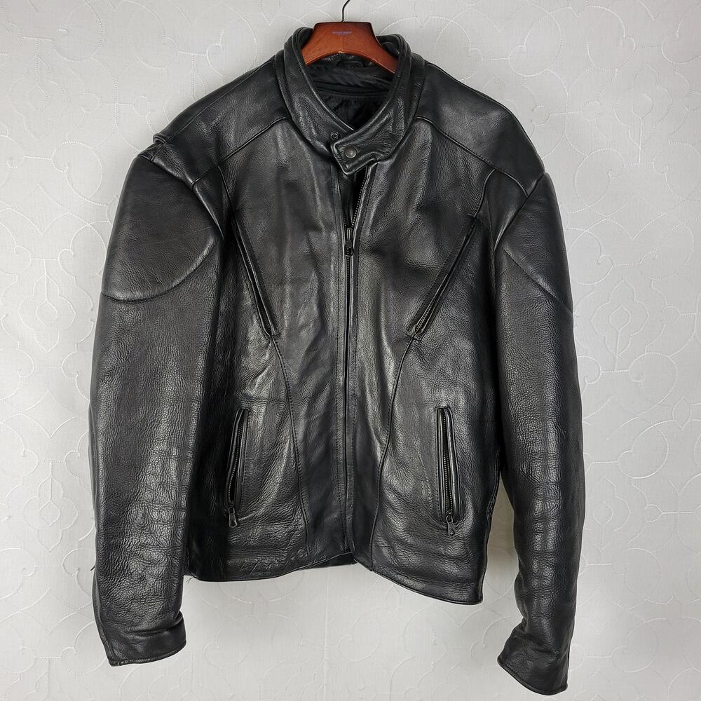 Unik Ultra Women's Motorcycle Jacket 46 Black Pebbled Leather Lined Vented Zip